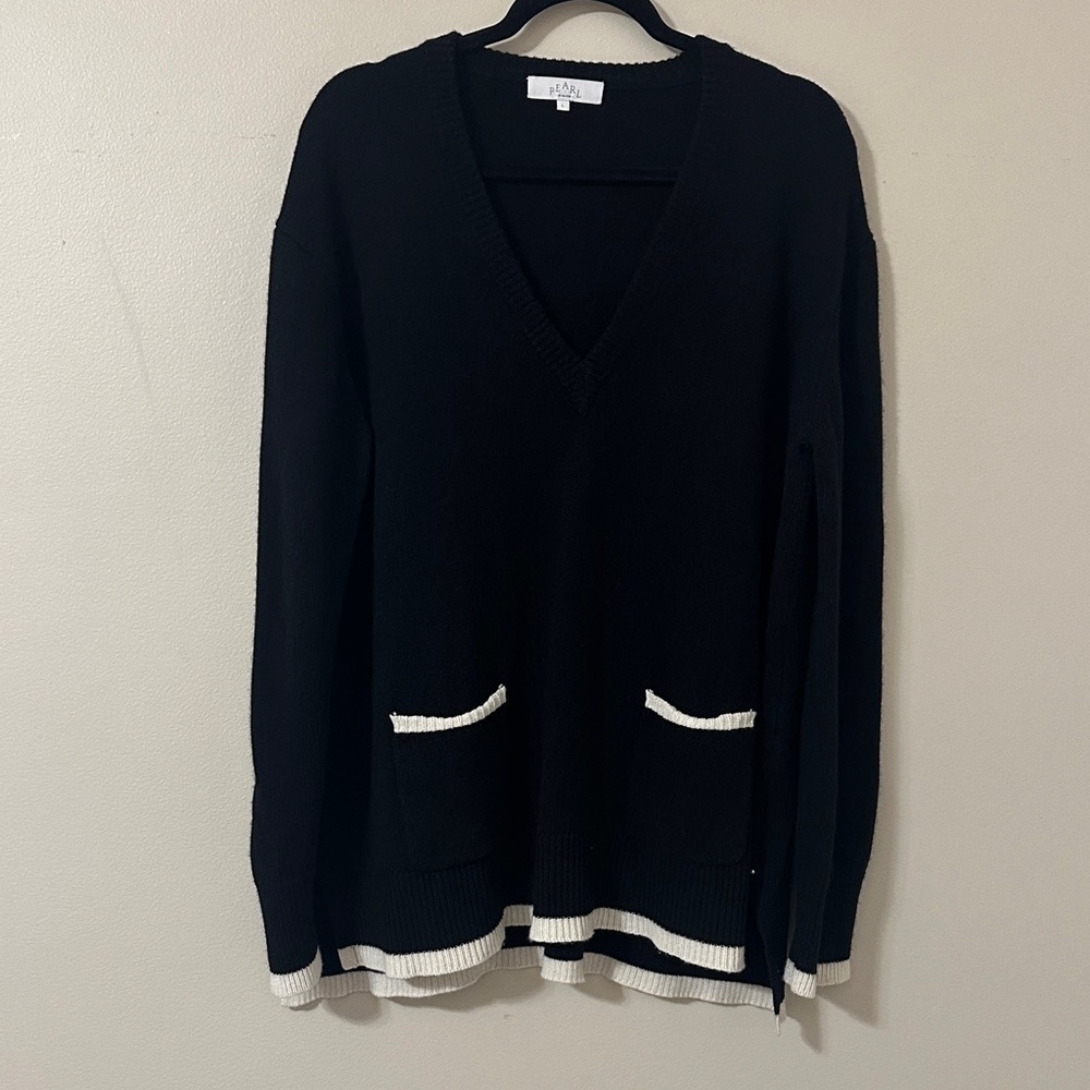 Pearl by Lela Rose Womens V-Neck Wool/Cashmere Blend Tunic Sweater Sz Large Chic